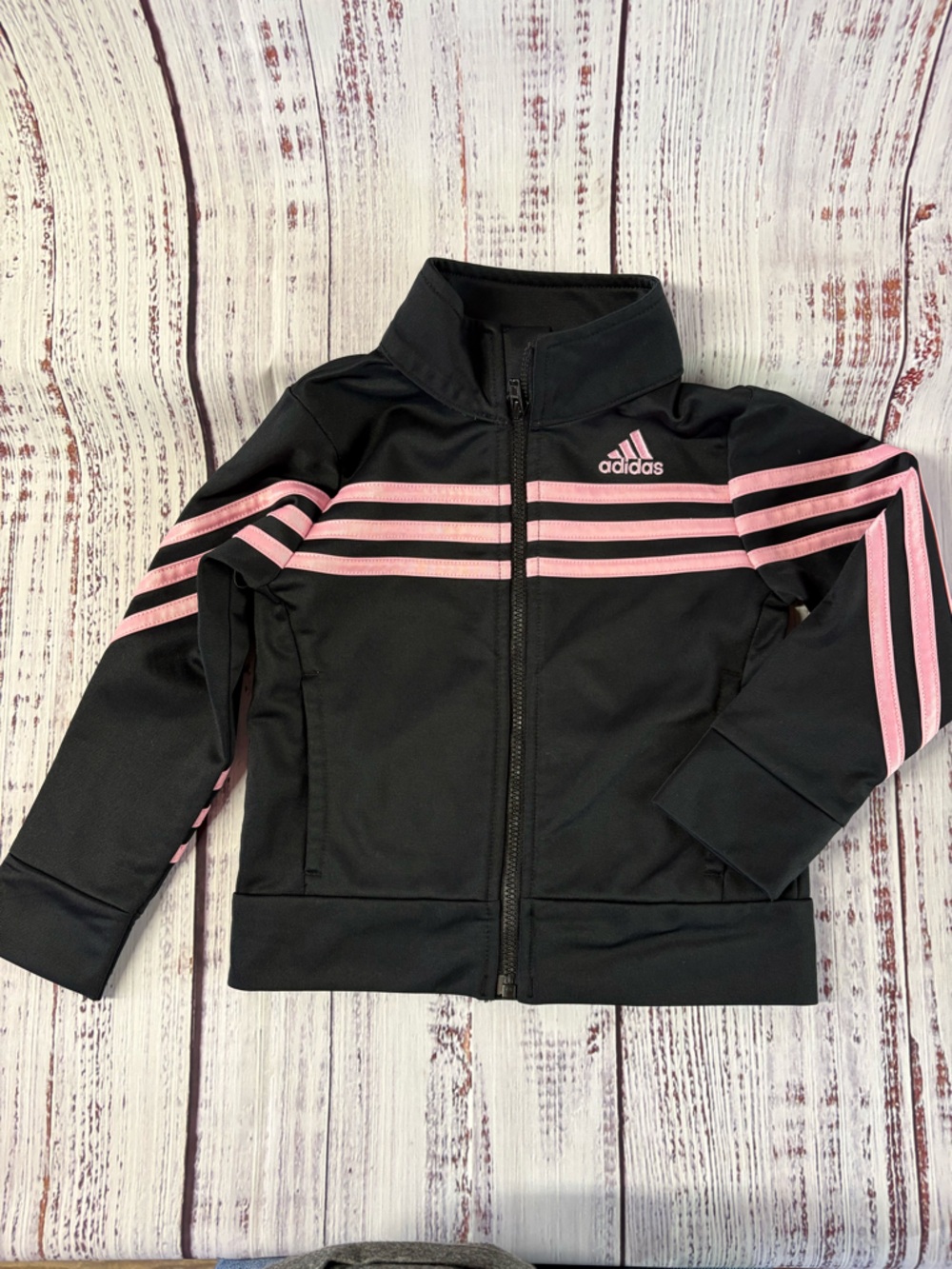 adidas Black Jacket with Pink Stripe Accents